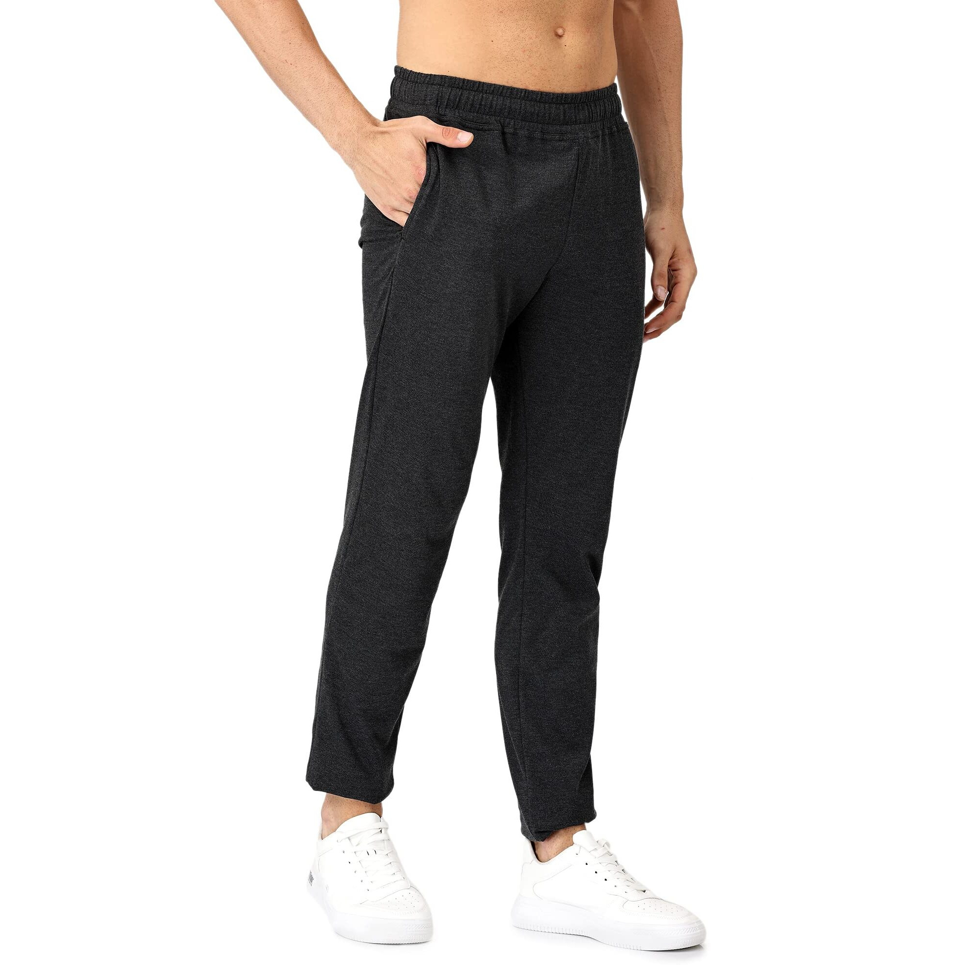 Pepe Jeans Athleisure Men Slim Fit Cotton Stretch Track Pants |Sporty Jersey Lounge Pants with Encased Elastic Waist & Side Pockets in Black Melange - XXL