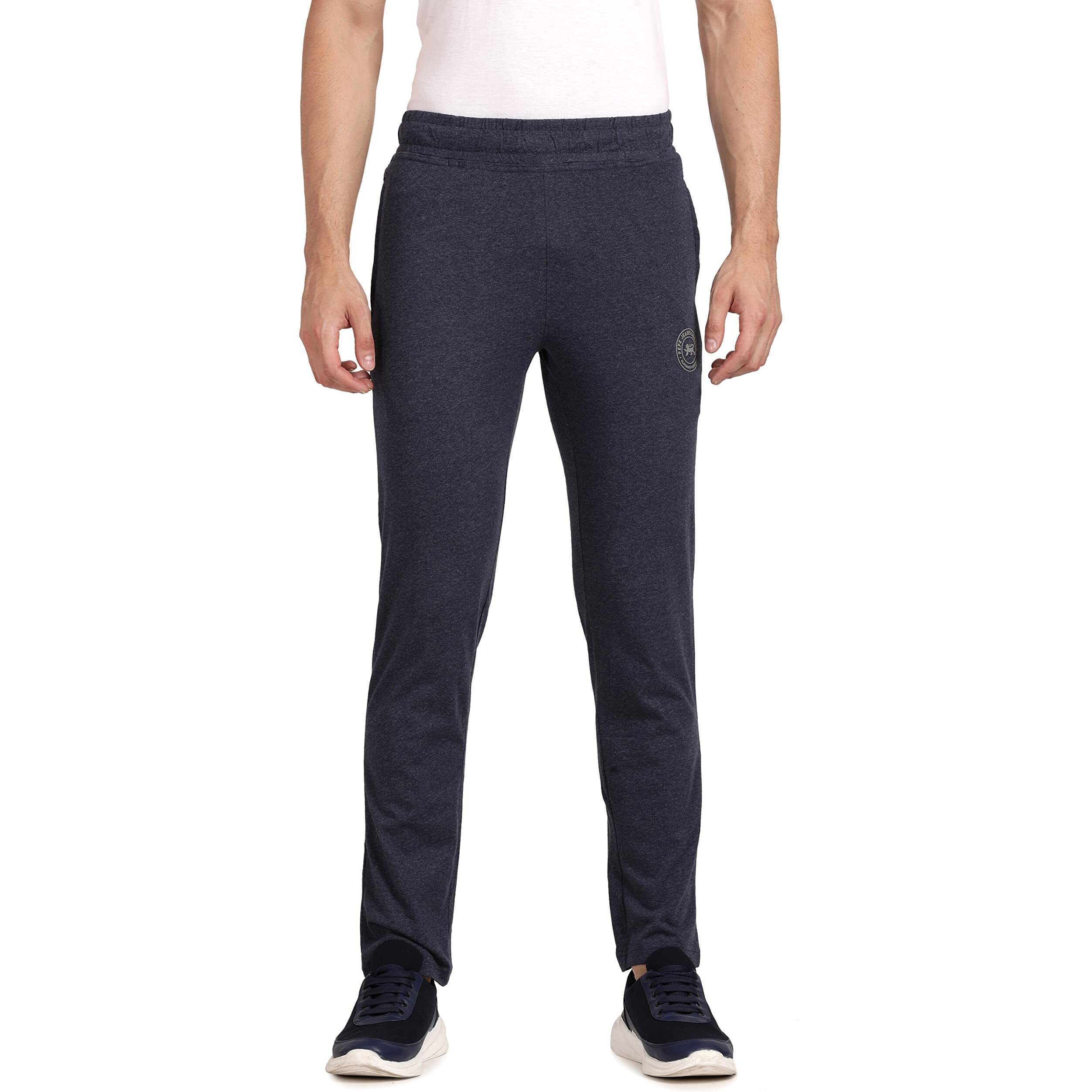 Pepe Jeans Athleisure Men Slim Fit Cotton Stretch Track Pants | Sporty Jersey Lounge Pants with Encased Elastic Waist & Side Pockets in Blue Melange - S