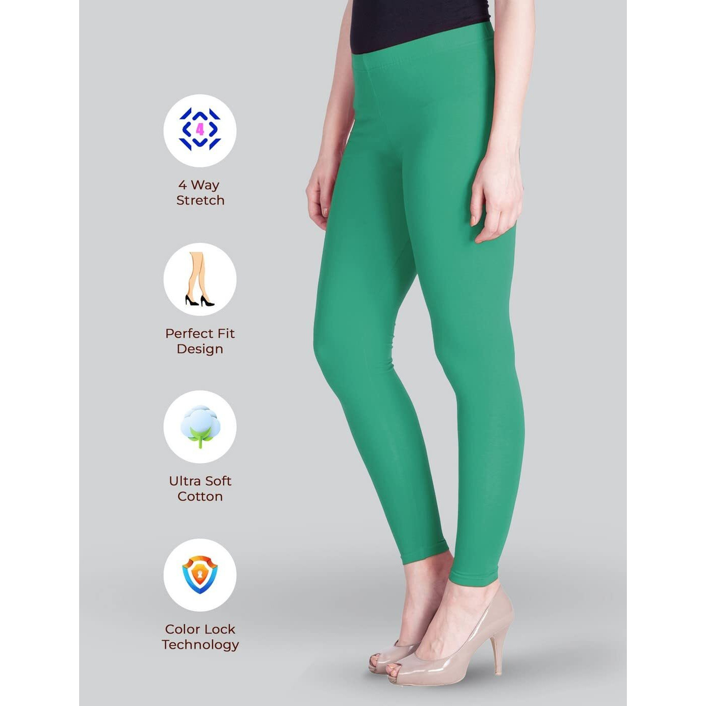 Lyra Women Solid Premium Cotton Ankle length Leggings | Mid-Waist | Fashionwear