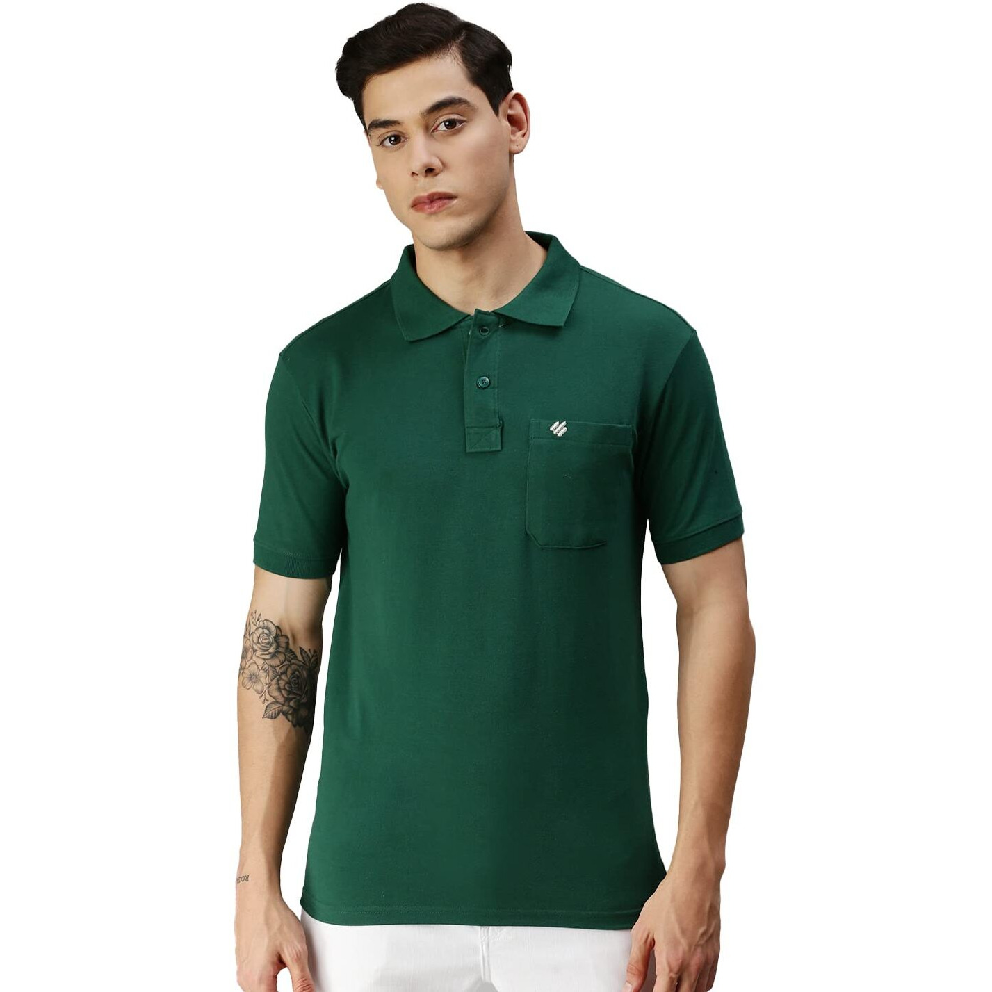 ONN Men's Bottle Green Half Sleeves Polo Collar T-Shirt with Pocket(Size  X-Small)
