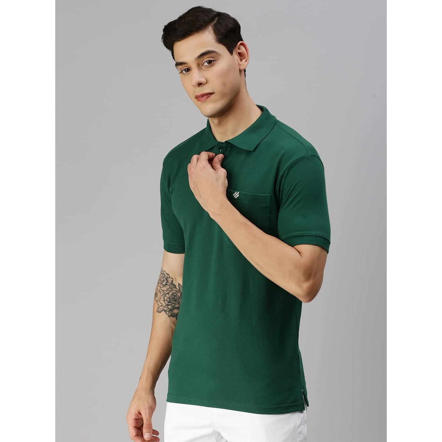 ONN Men's Bottle Green Half Sleeves Polo Collar T-Shirt with Pocket(Size  X-Small)