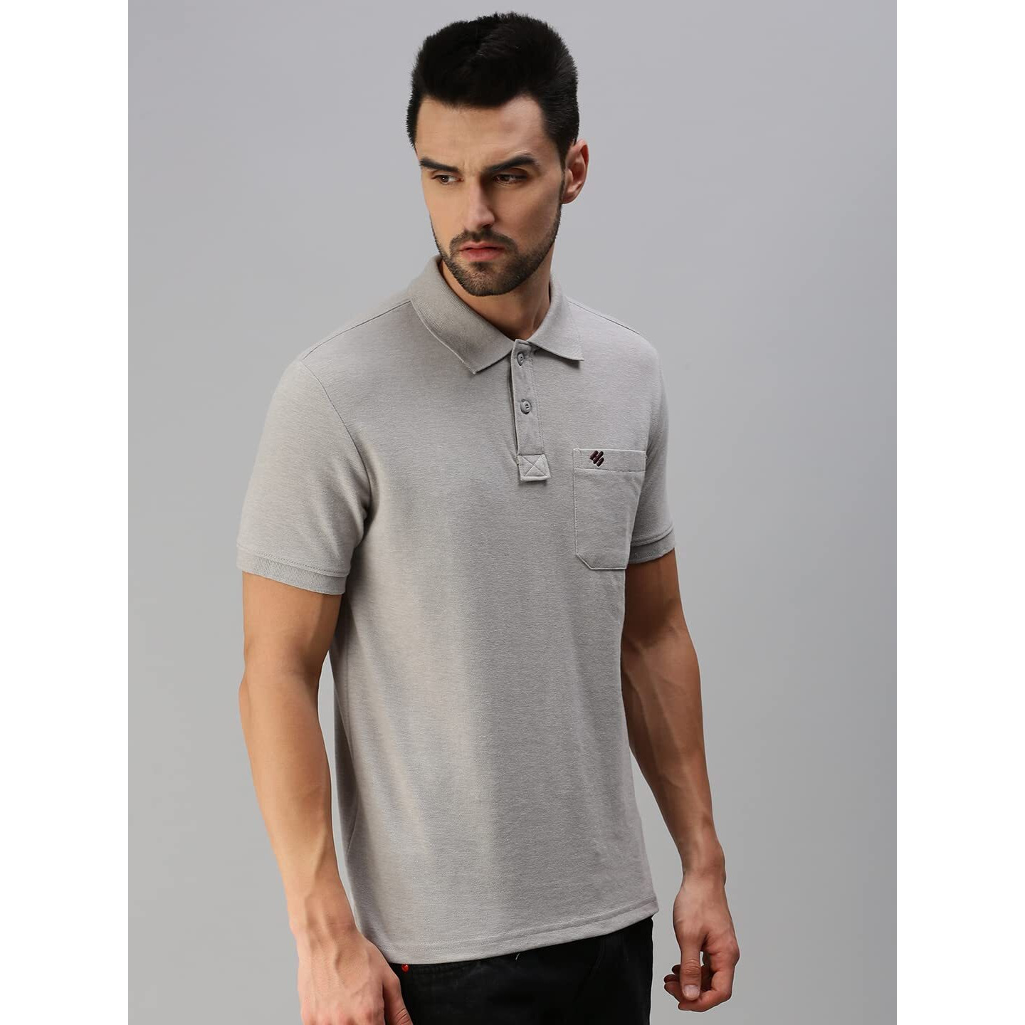 ONN Men's Grey Melange Half Sleeves Polo Collar T-Shirt with Pocket(Size  X-Small)