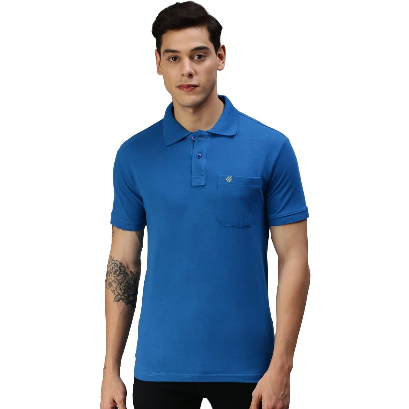 ONN Men's Bright Blue Half Sleeves Polo Collar T-Shirt with Pocket(Size  4X-Large)