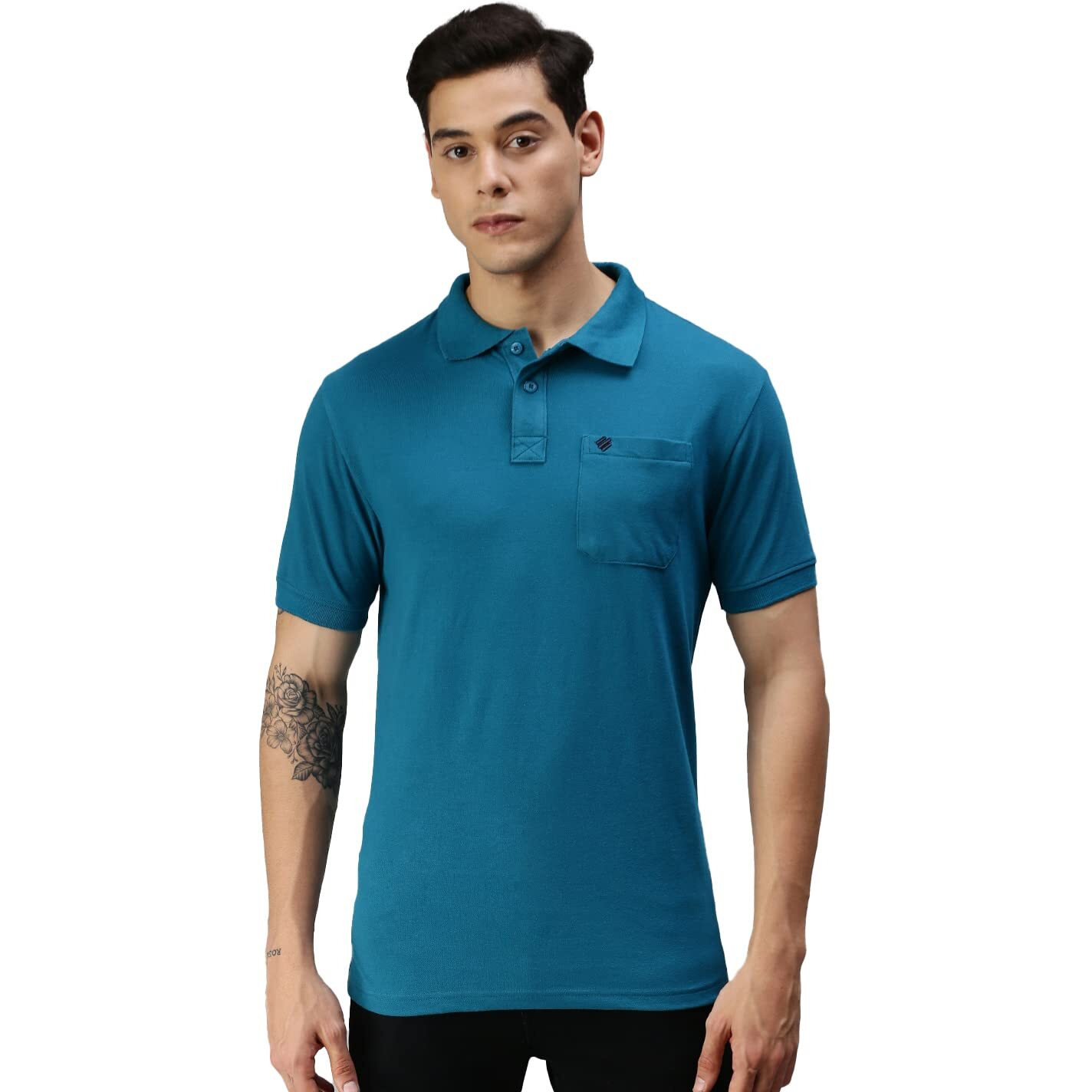 ONN Men's Peacock Blue Half Sleeves Polo Collar T-Shirt with Pocket(Size  X-Small)