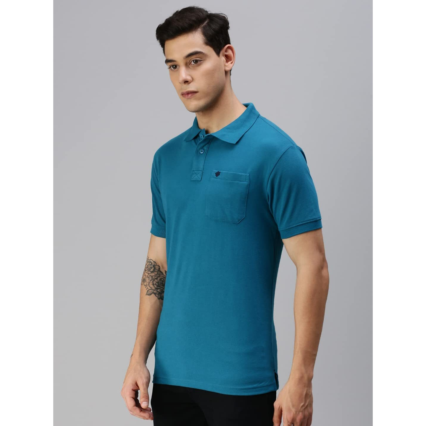 ONN Men's Peacock Blue Half Sleeves Polo Collar T-Shirt with Pocket(Size  X-Small)