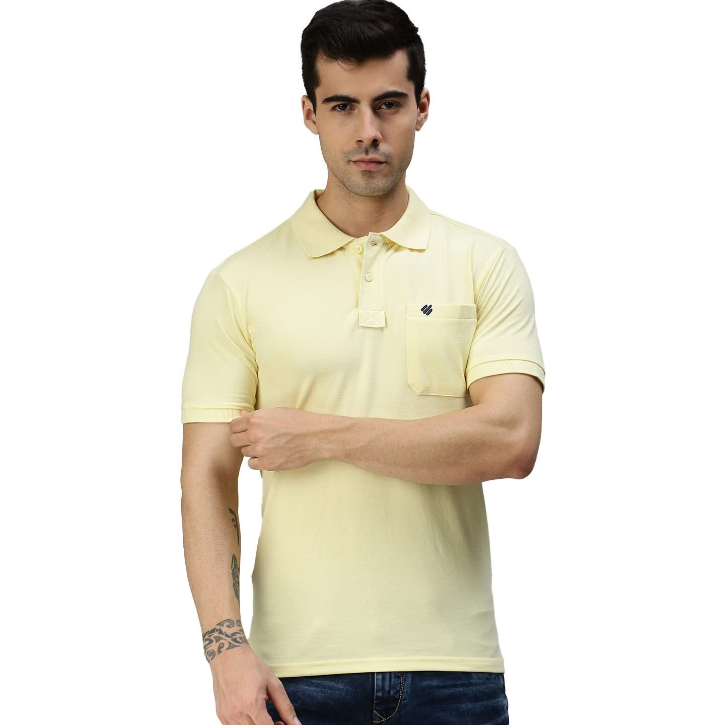 ONN Men's Canary Yellow Half Sleeves Polo Collar T-Shirt with Pocket(Size  X-Small)