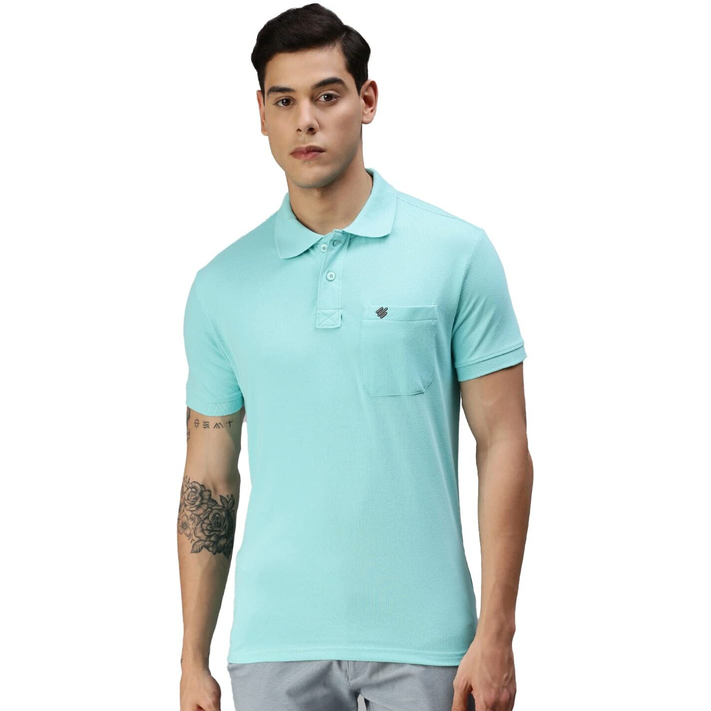 ONN Men's Sky Blue Half Sleeves Polo Collar T-Shirt with Pocket(Size  Small)