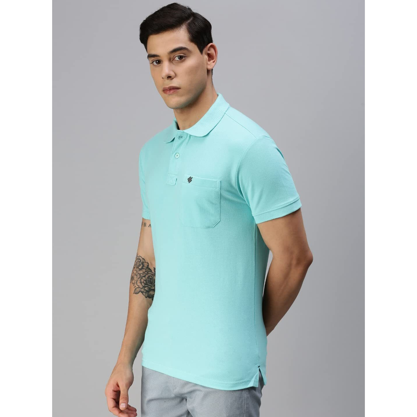 ONN Men's Sky Blue Half Sleeves Polo Collar T-Shirt with Pocket(Size  Small)