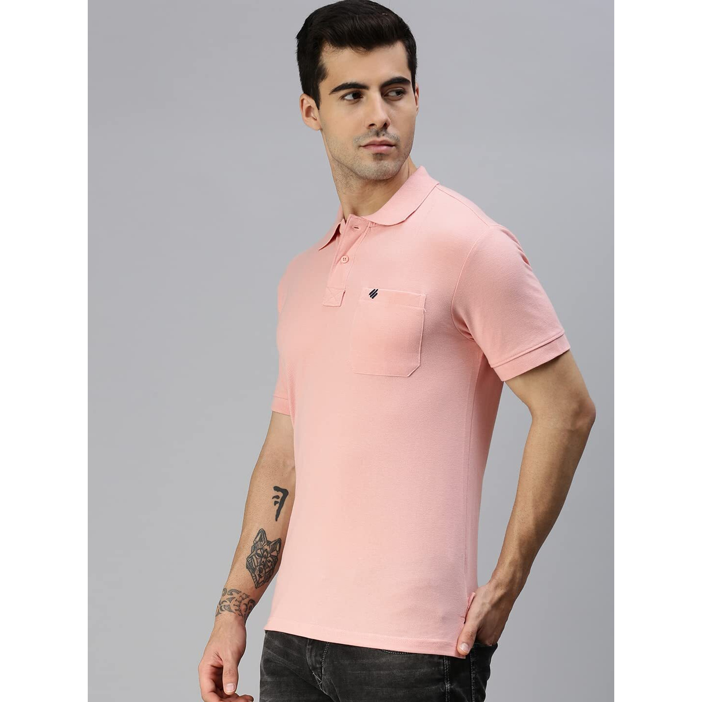 ONN Men's Baby Pink Half Sleeves Polo Collar T-Shirt with Pocket(Size  4X-Large)