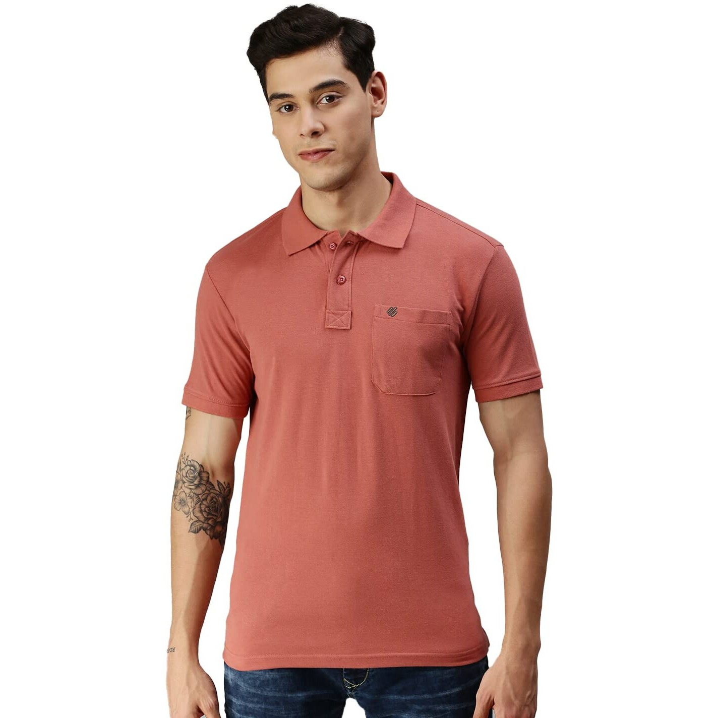 ONN Men's Dusty Pink Half Sleeves Polo Collar T-Shirt with Pocket(Size  Small)