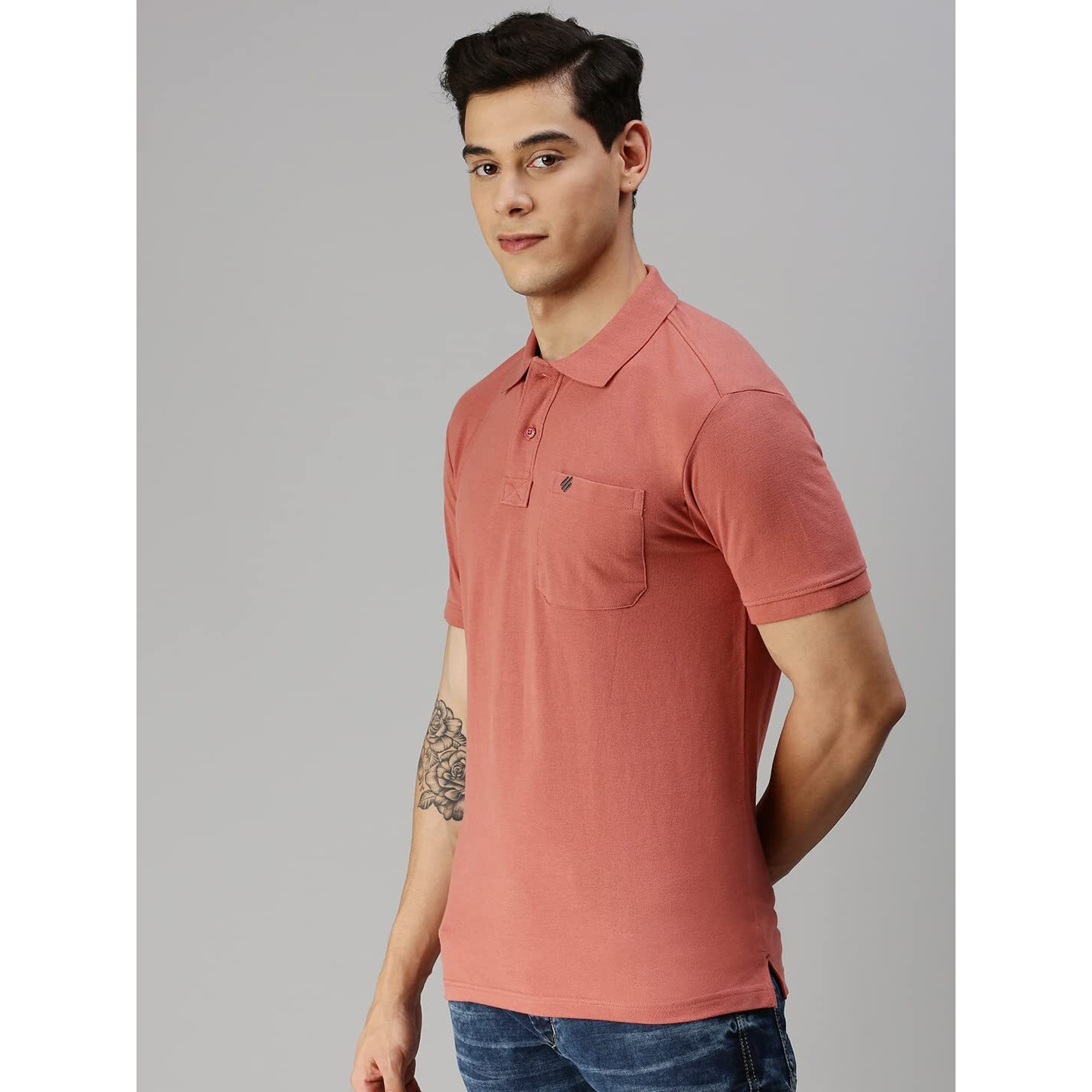 ONN Men's Dusty Pink Half Sleeves Polo Collar T-Shirt with Pocket(Size  Small)
