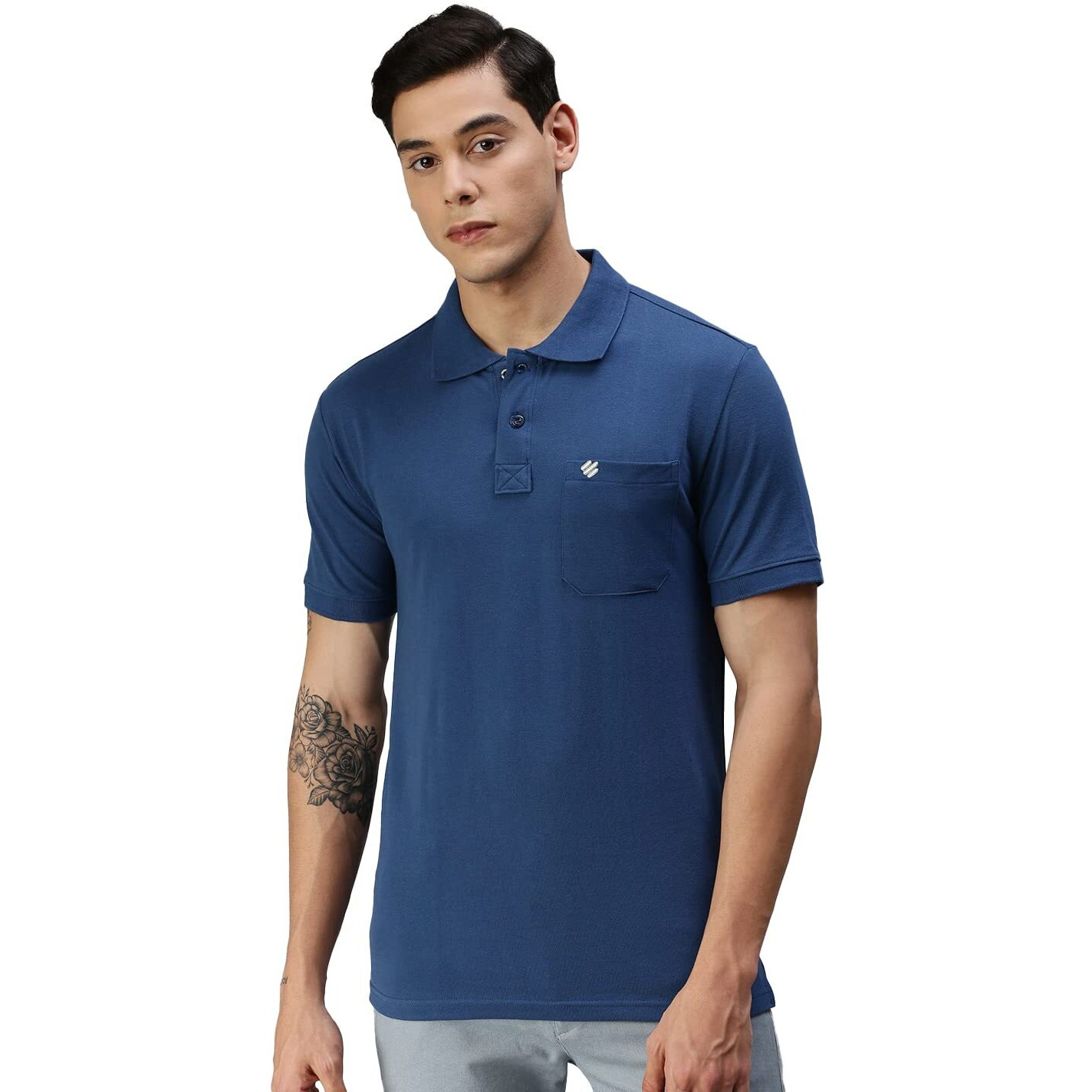 ONN Men's Azure Half Sleeves Polo Collar T-Shirt with Pocket(Size  Medium)