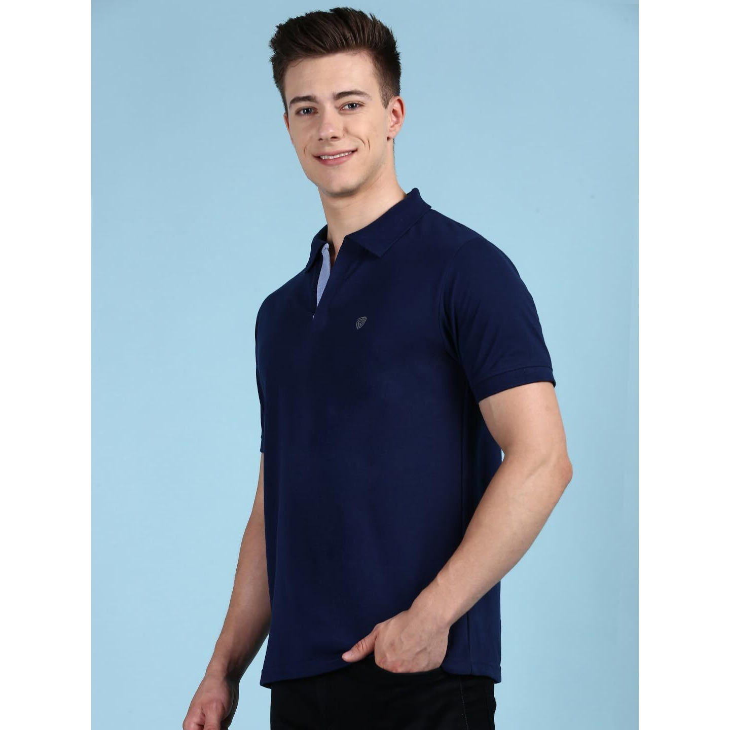 Lux Cozi Men's Pack of 1 Ink Blue Regular Fit Polo Neck Half Sleeve Solid Casual T-Shirt (Size  Medium)_COZI_2121_INKBU_M_1PC