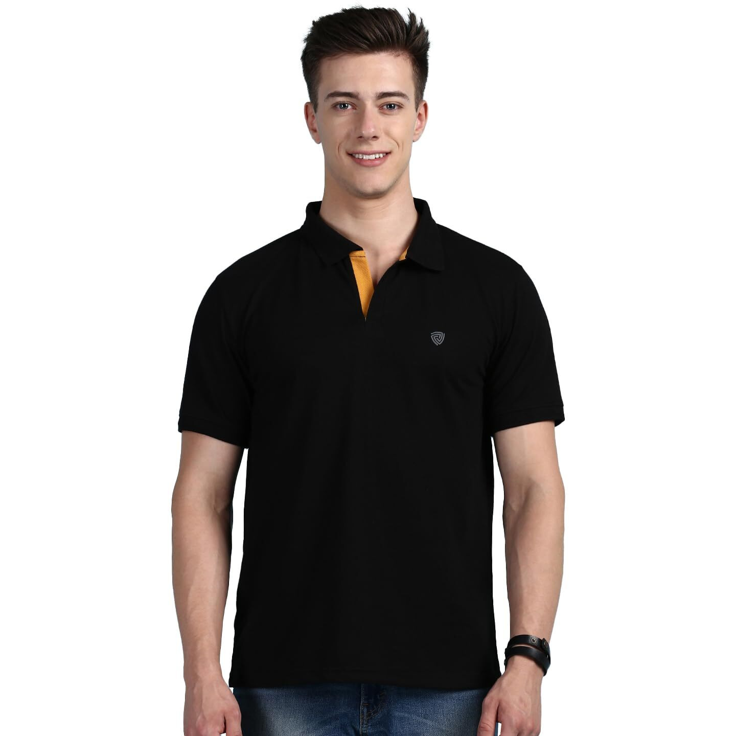 Lux Cozi Men's Pack of 1 Black Regular Fit Polo Neck Half Sleeve Solid Casual T-Shirt (Size  Medium)_COZI_2121_BLK_M_1PC