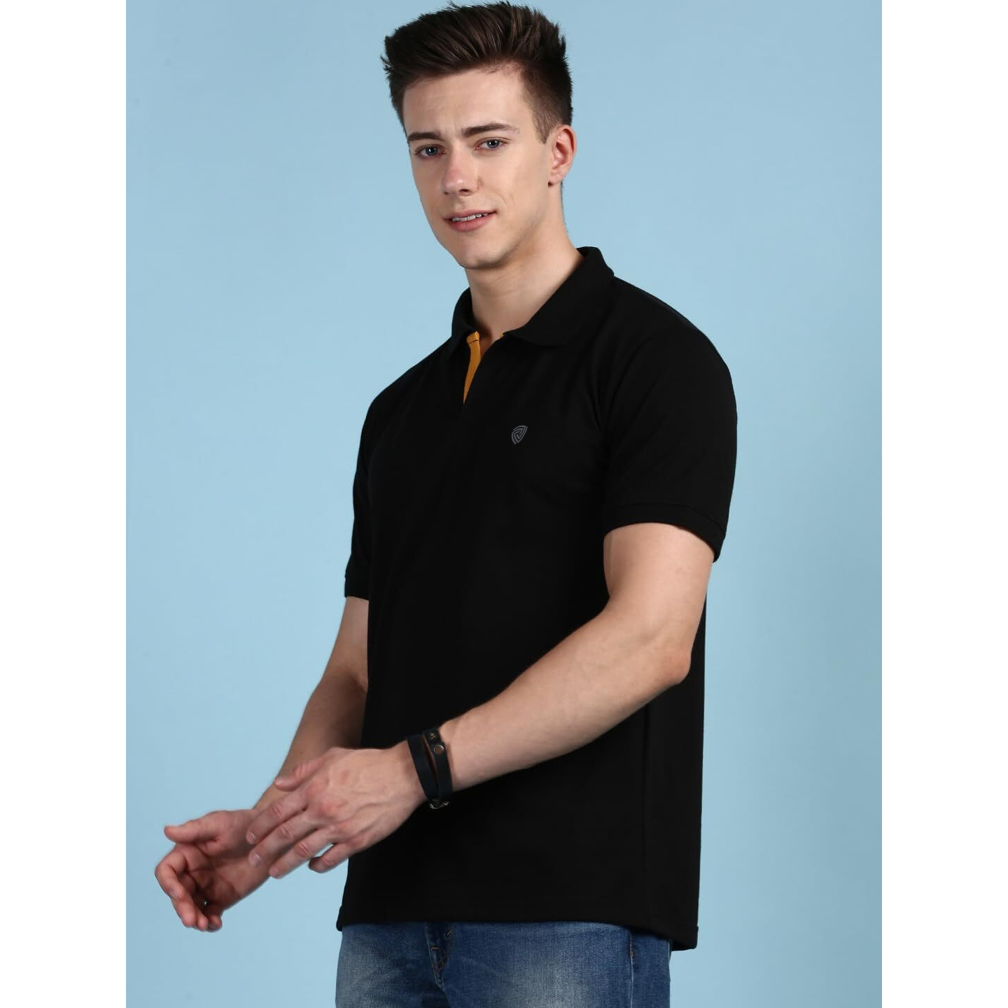 Lux Cozi Men's Pack of 1 Black Regular Fit Polo Neck Half Sleeve Solid Casual T-Shirt (Size  Medium)_COZI_2121_BLK_M_1PC