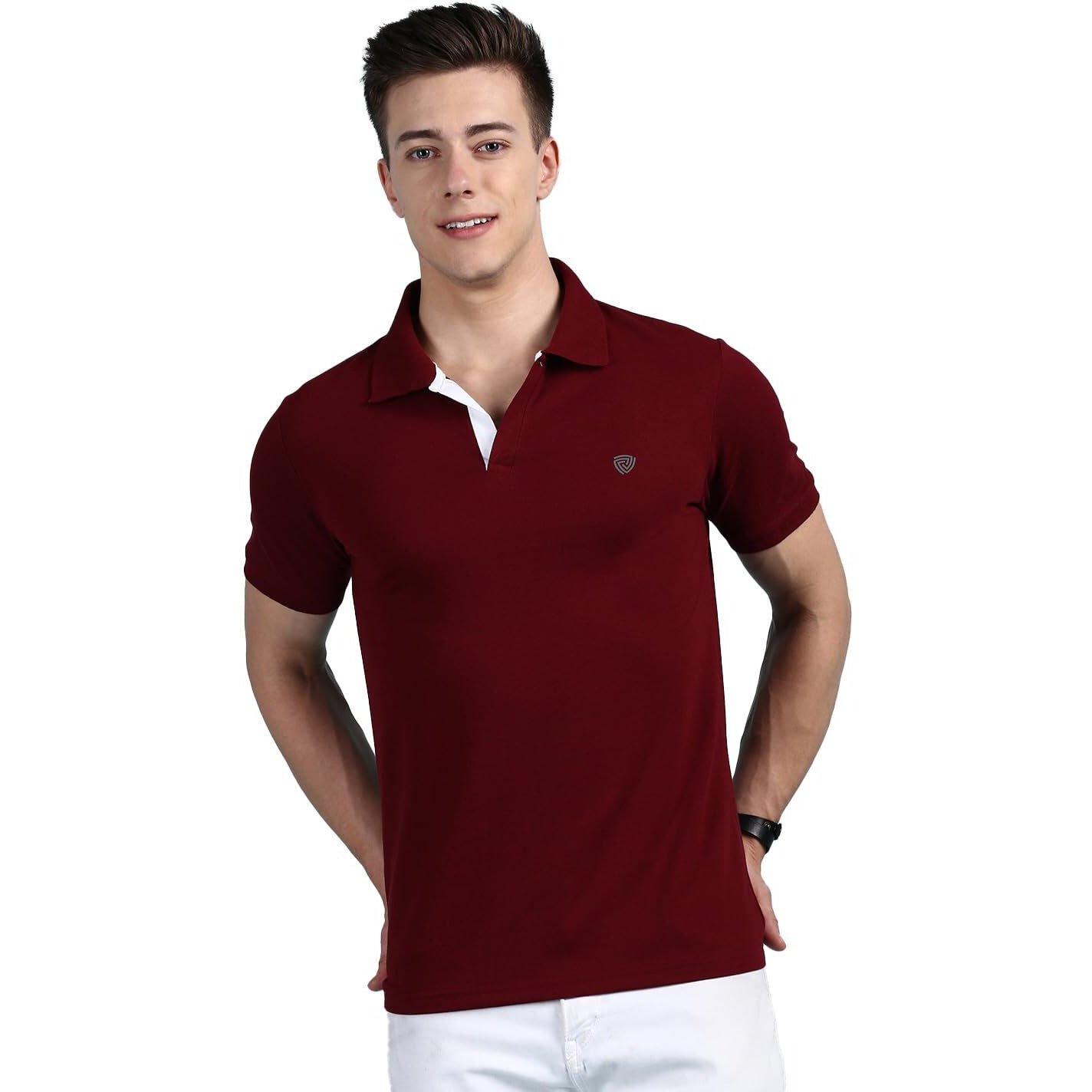 Lux Cozi Men's Pack of 1 Maroon Regular Fit Polo Neck Half Sleeve Solid Casual T-Shirt (Size  Medium)_COZI_2121_MRN_M_1PC