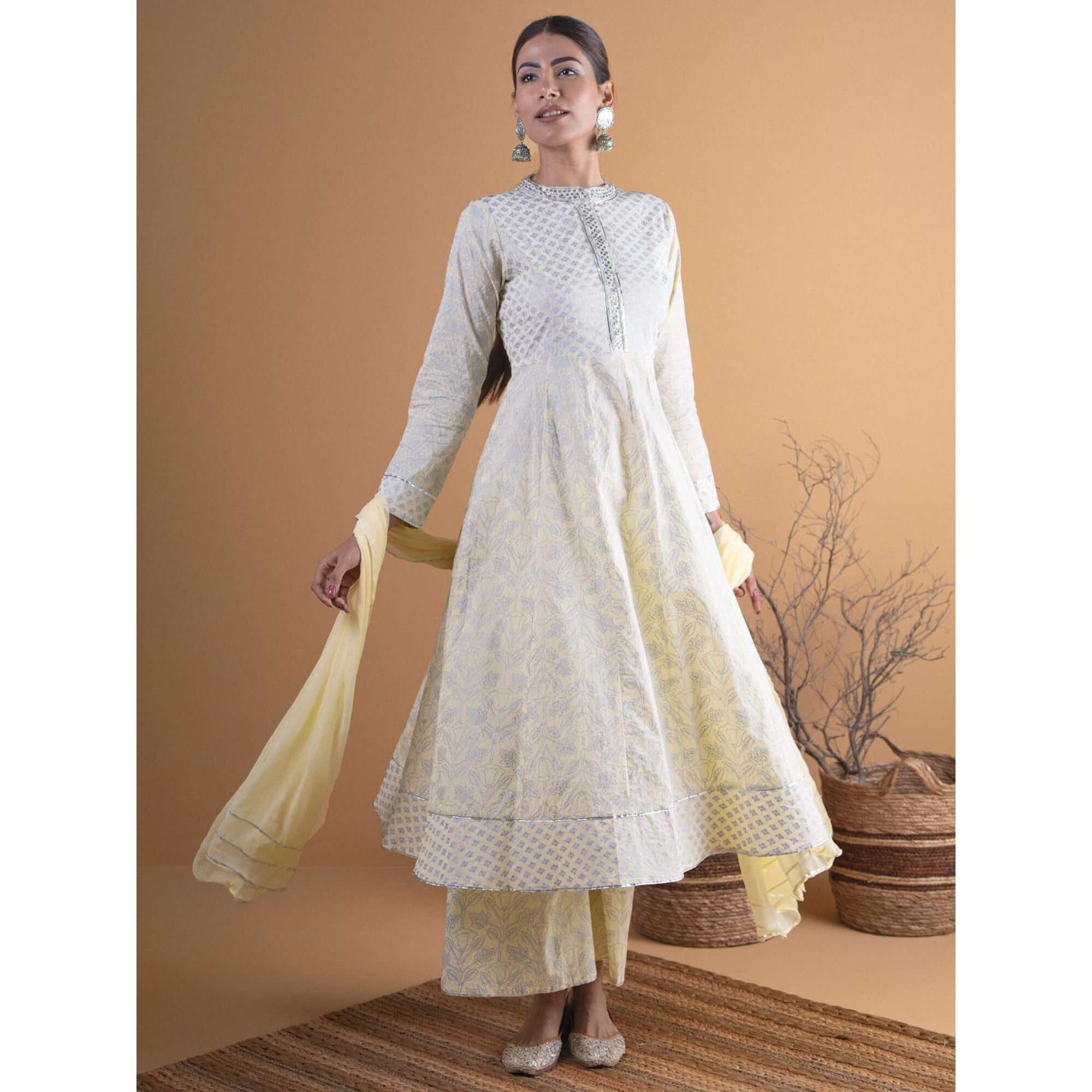 Libas Women's Silk Blend Kurta Set (5717_Yellow