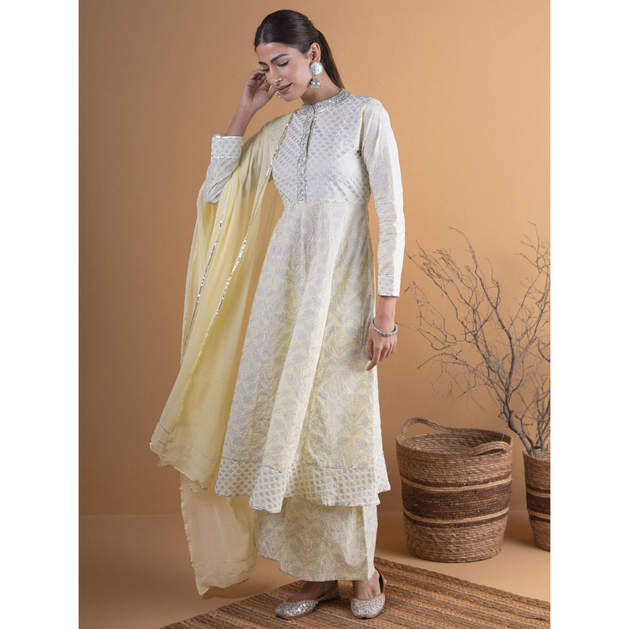 Libas Women's Silk Blend Kurta Set (5717_Yellow