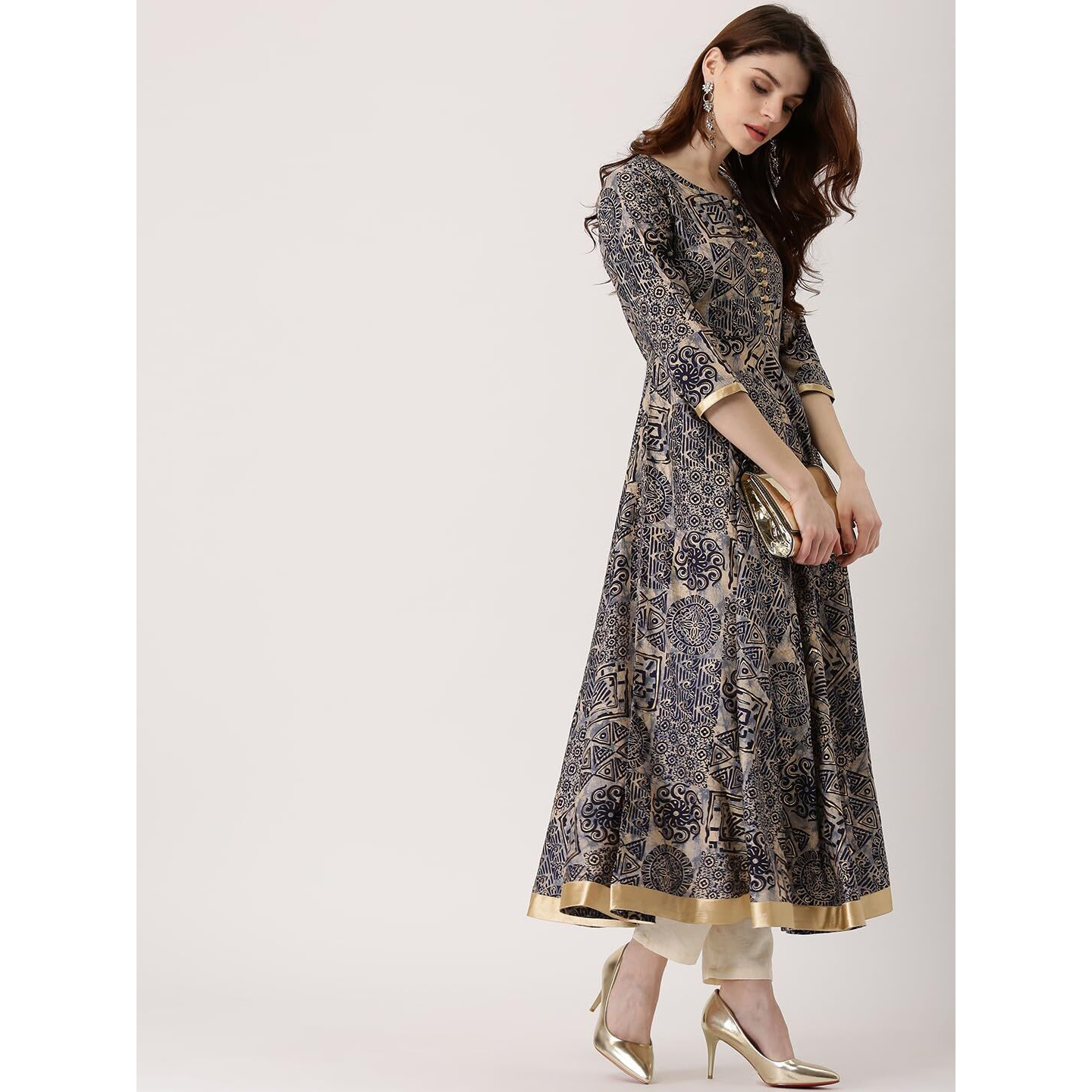 Libas Women's Chanderi Anarkali Standard Length Kurta (4799_Blue