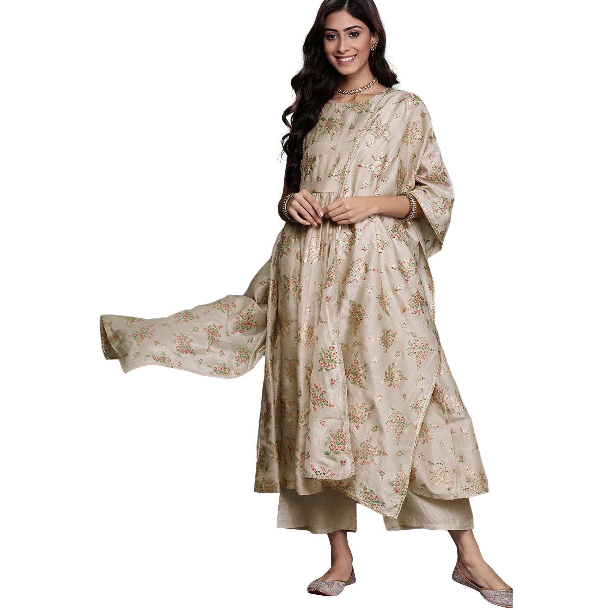 Libas Women's Silk Blend Kurta Sets (20242O_Grey