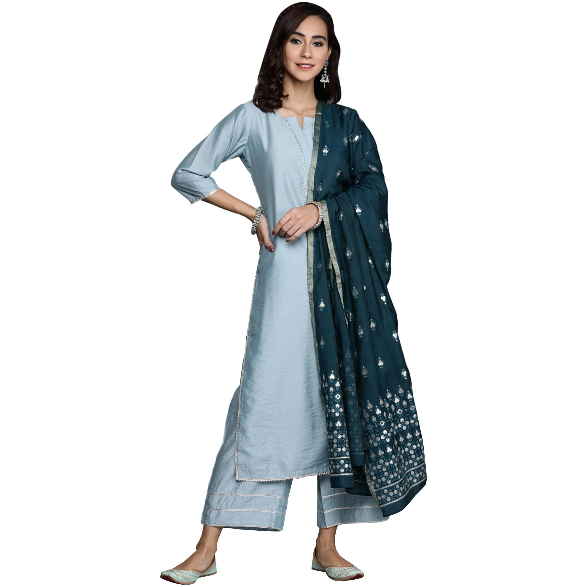 Libas Women's Chanderi Silk Kurta Sets (20203O_Grey