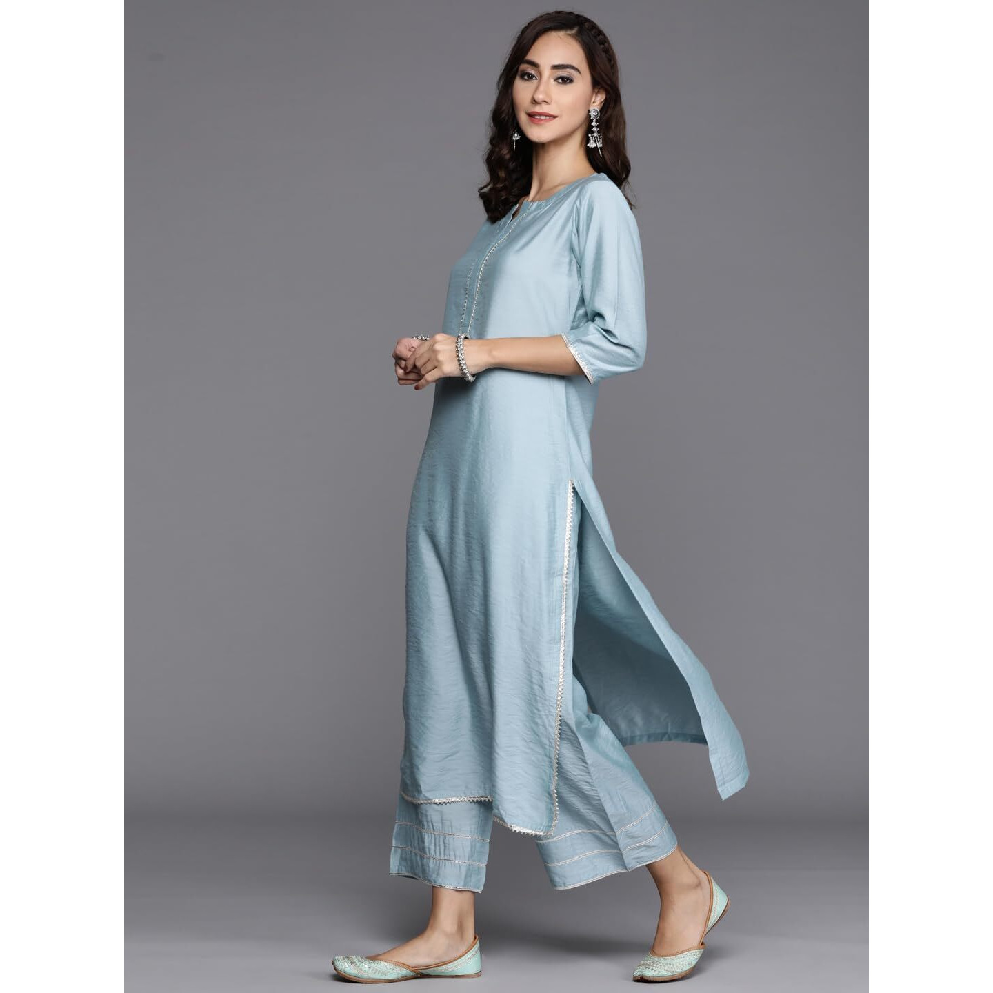 Libas Women's Chanderi Silk Kurta Sets (20203O_Grey