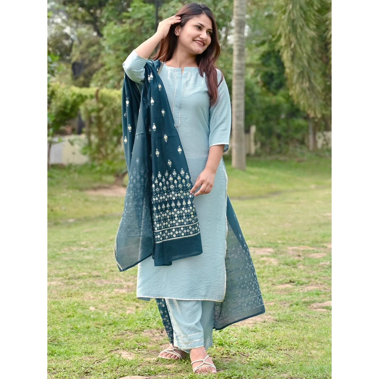 Libas Women's Chanderi Silk Kurta Sets (20203O_Grey