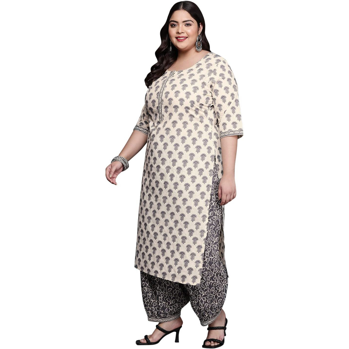 Extra Love by Libas Women's Pure Cotton Salwar Suit Set (15168O_Off White_3XL)