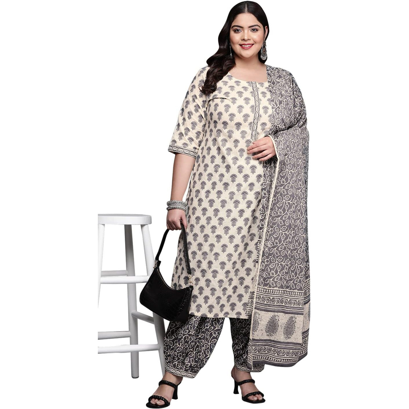 Extra Love by Libas Women's Pure Cotton Salwar Suit Set (15168O_Off White_3XL)