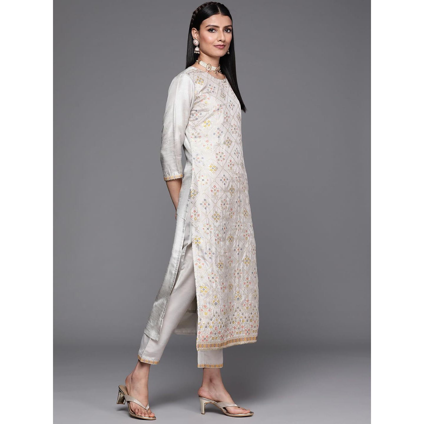 Libas Women's Silk Blend Kurta Sets (33333O_Grey