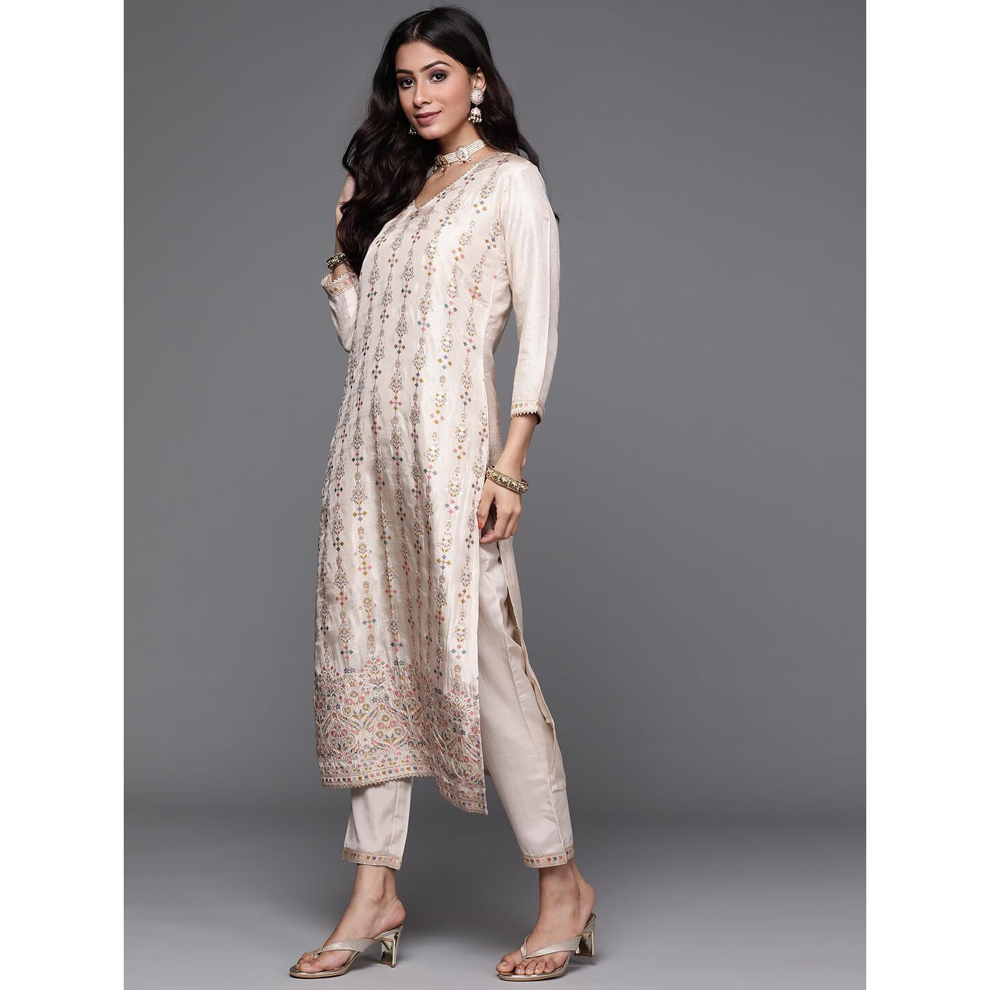 Libas Women's Silk Blend Kurta Sets (33338O_Beige