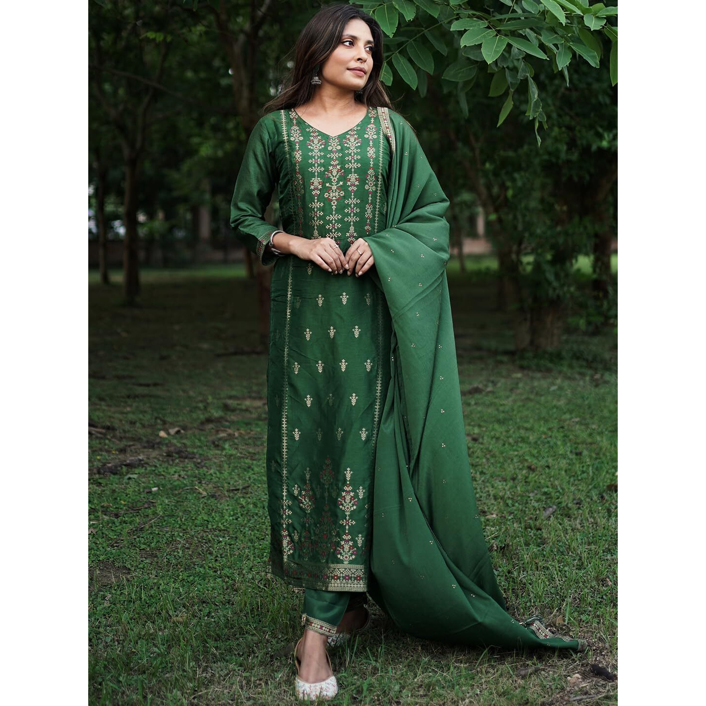 Libas Women's Silk Blend Kurta Sets (33344O_Green