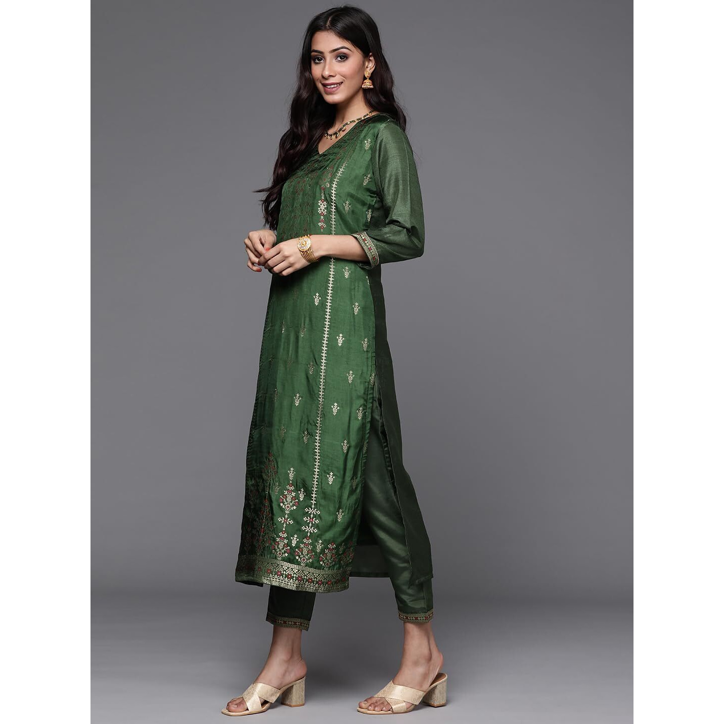 Libas Women's Silk Blend Kurta Sets (33344O_Green