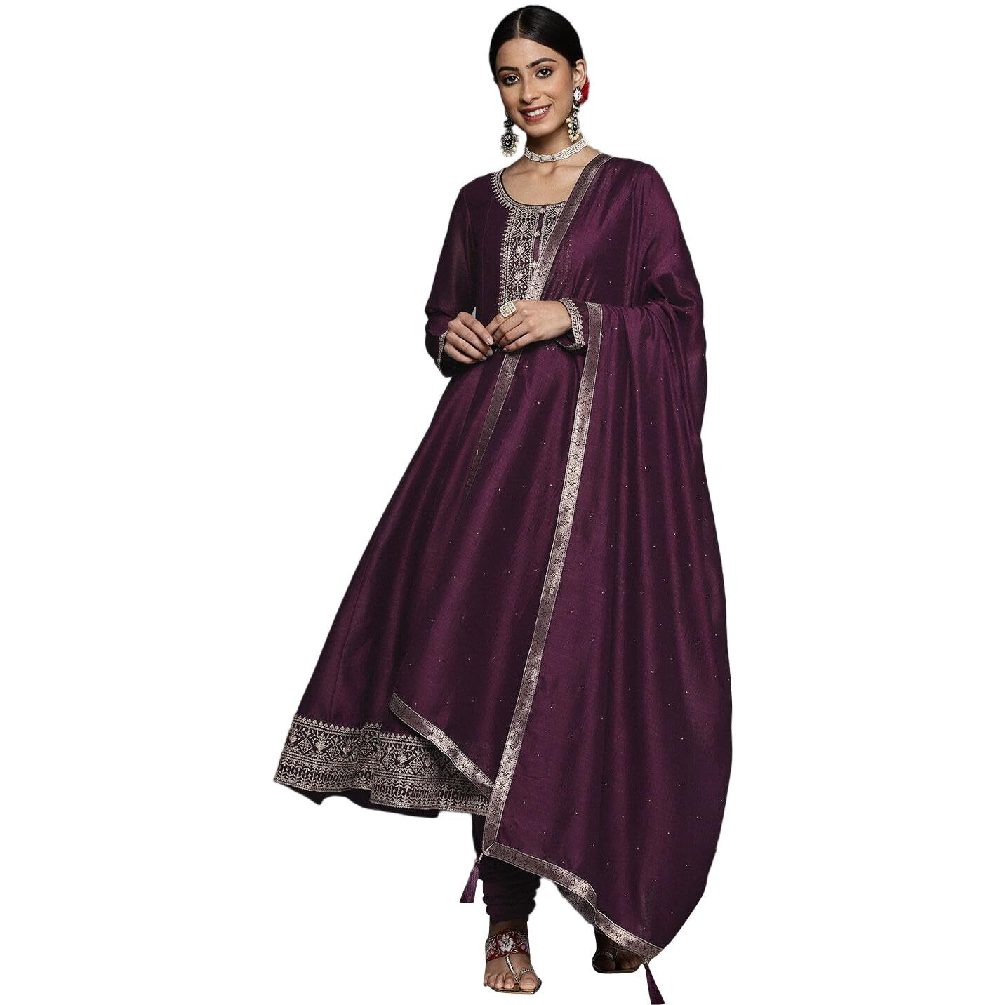 Libas Women's Silk Blend Kurta Sets (33458O_Purple