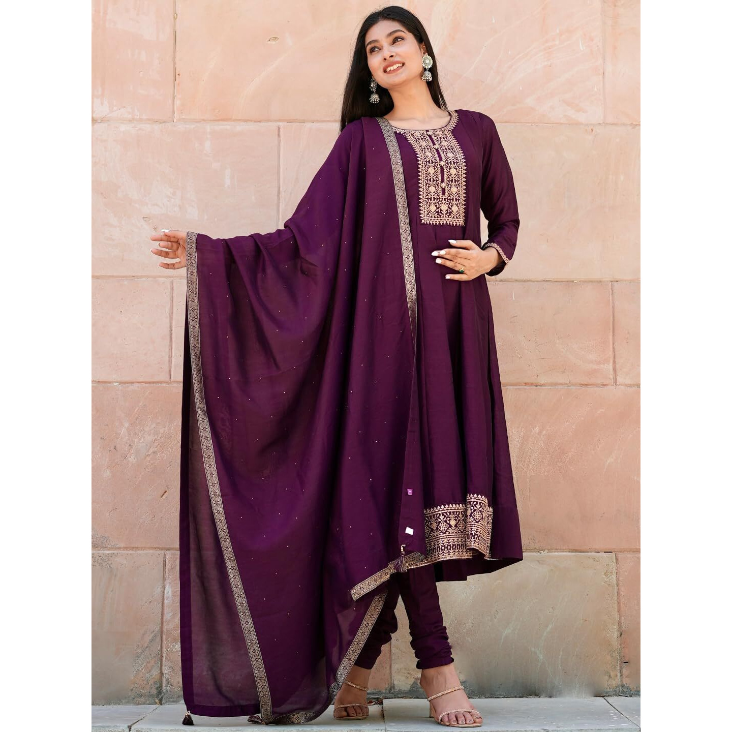Libas Women's Silk Blend Kurta Sets (33458O_Purple