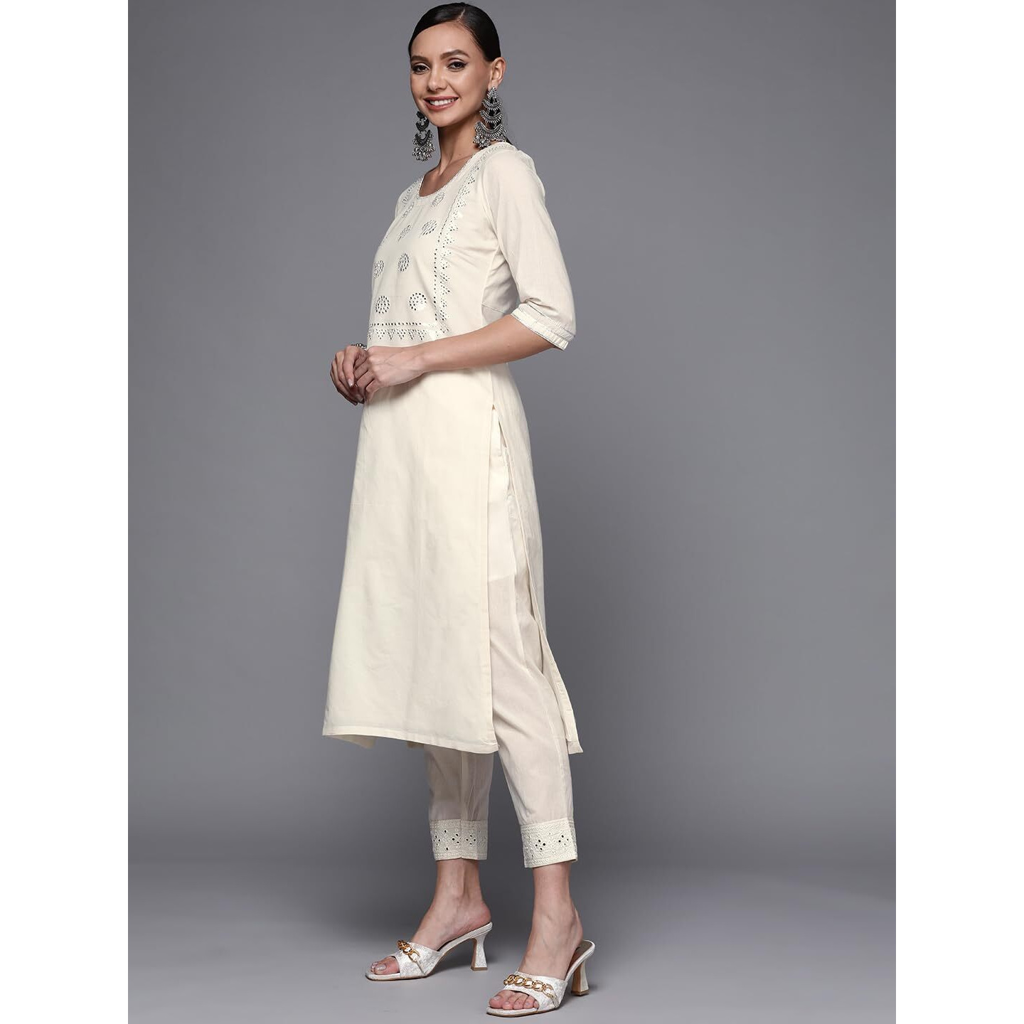 Libas Women's Cotton Yoke Design Straight Kurta (24044O_Off White