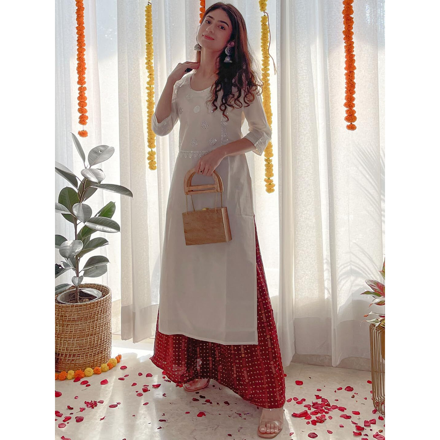 Libas Women's Cotton Yoke Design Straight Kurta (24044O_Off White