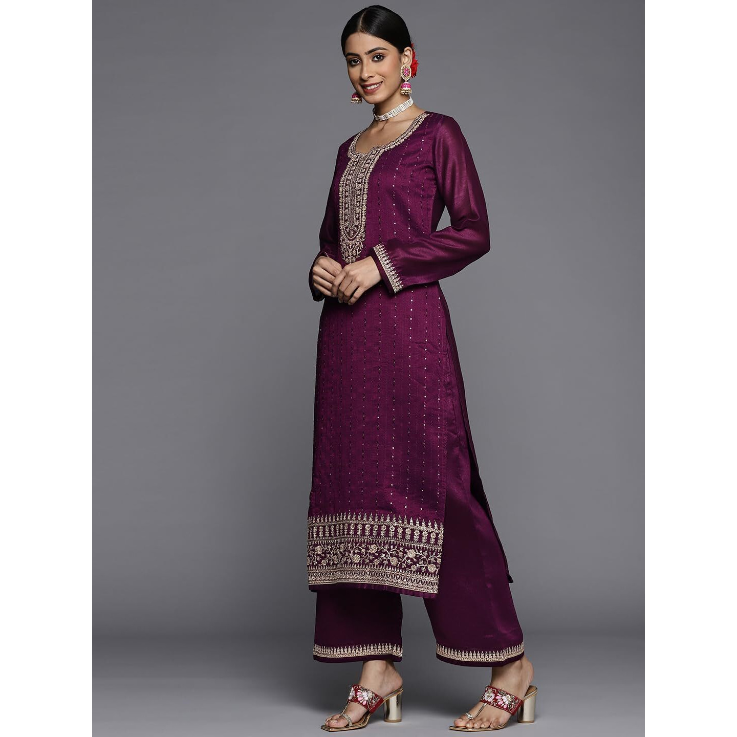 Libas Women's Silk Blend Kurta Sets (33416O_Purple