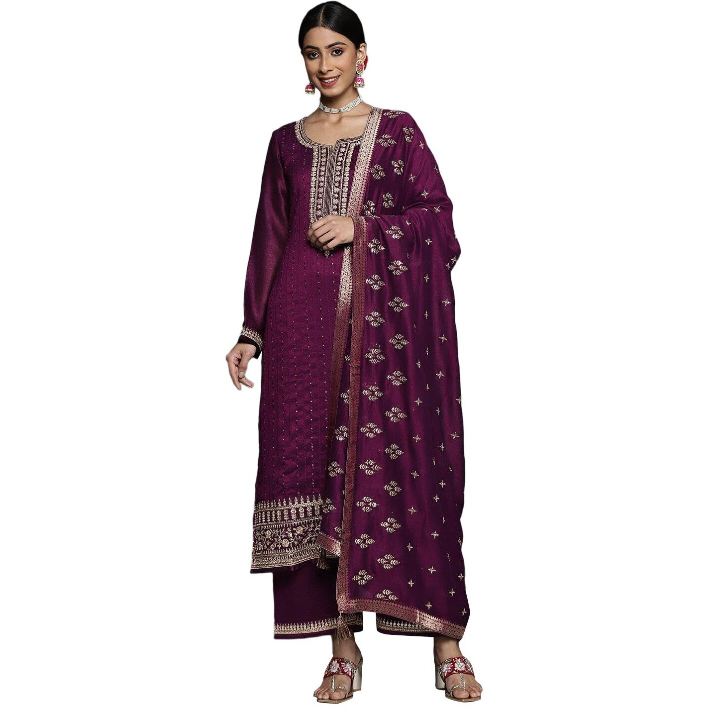 Libas Women's Silk Blend Kurta Sets (33416O_Purple