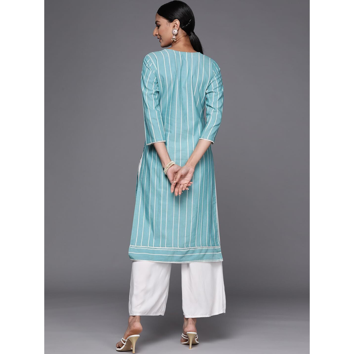 Libas Women's Cotton Yoke Design Straight Kurta (23637O_Blue