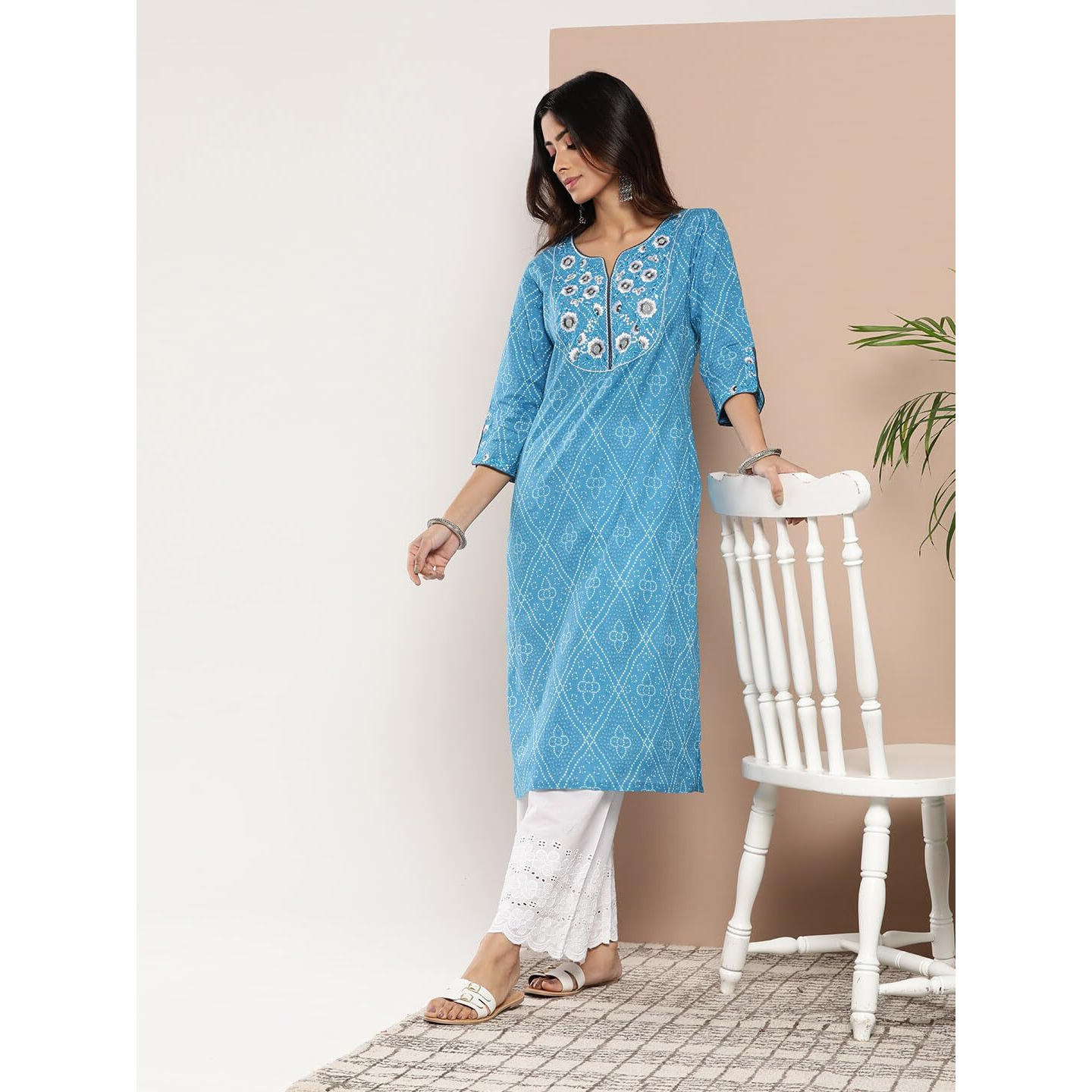 Libas Women's Cotton Yoke Design Straight Kurta (26198_Blue