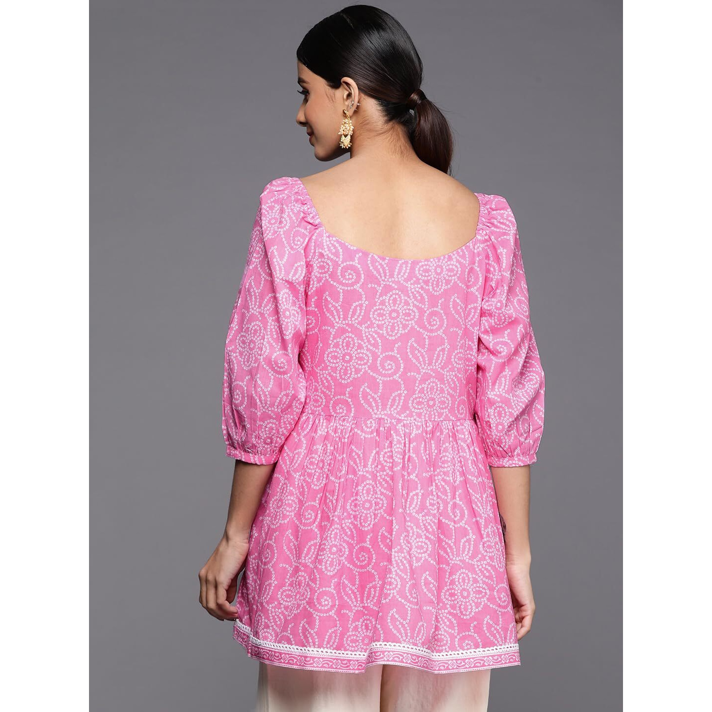 Libas Women's Pure Cotton Printed A-Line Kurtis (26097_Pink