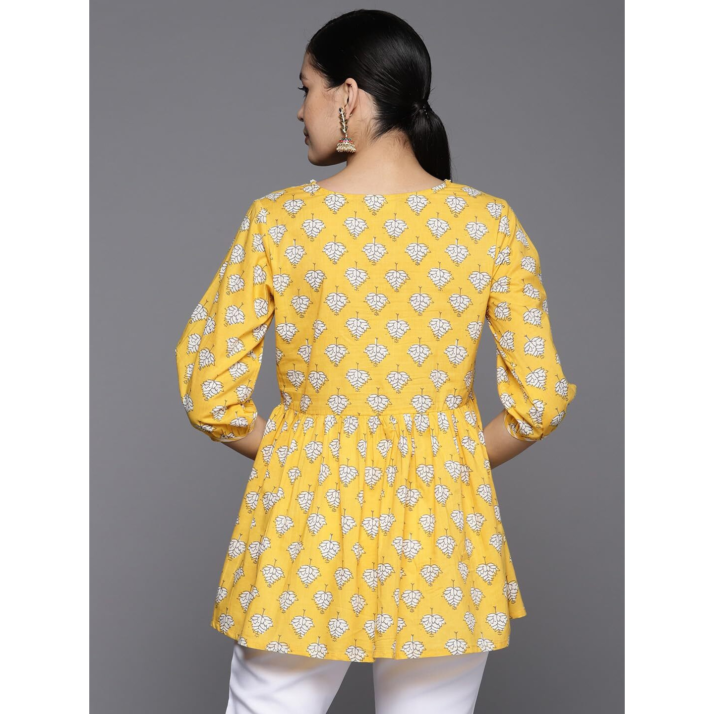 Libas Women's Pure Cotton Printed A-Line Kurtis (26142_Yellow
