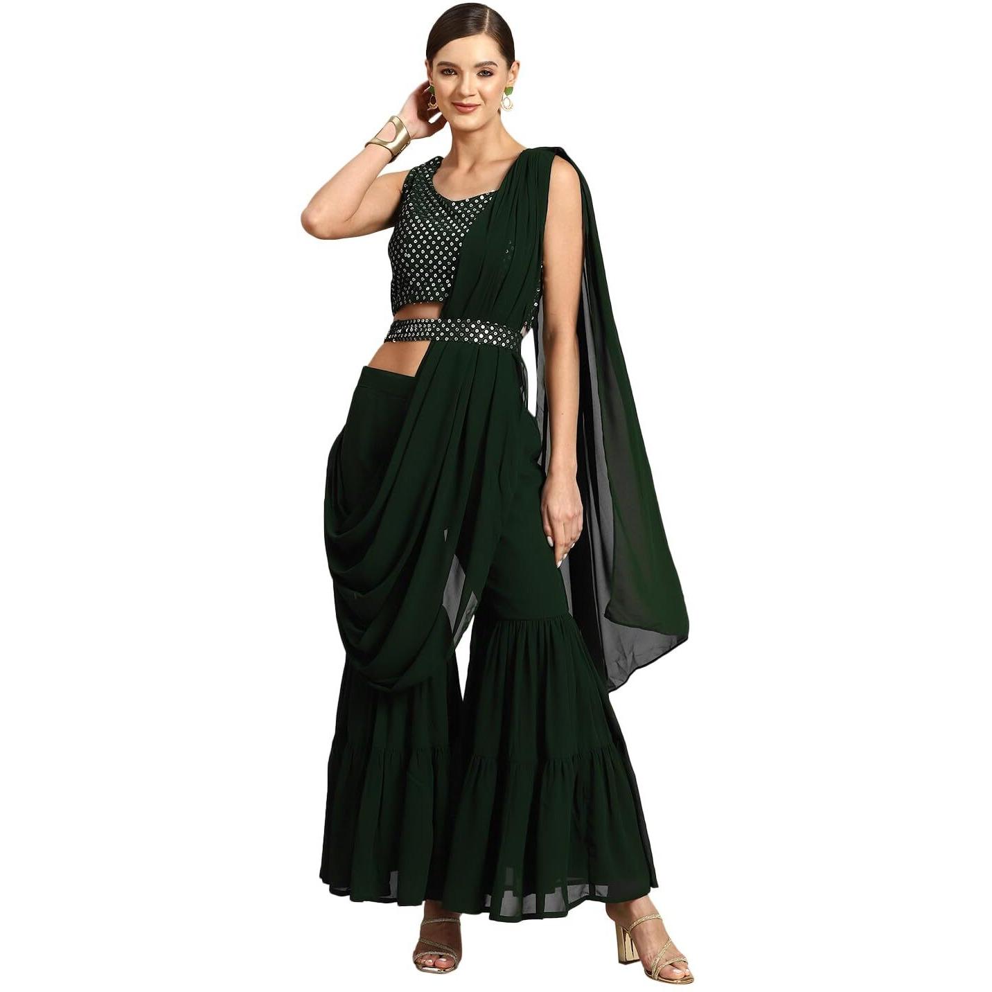 Libas Women's Georgette Saree (34709_Green)
