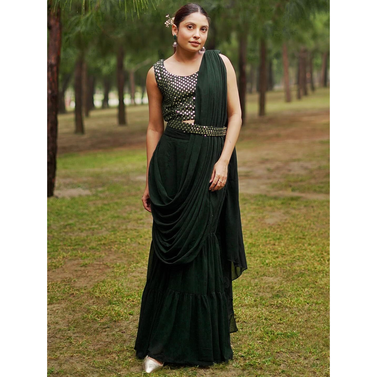 Libas Women's Georgette Saree (34709_Green)