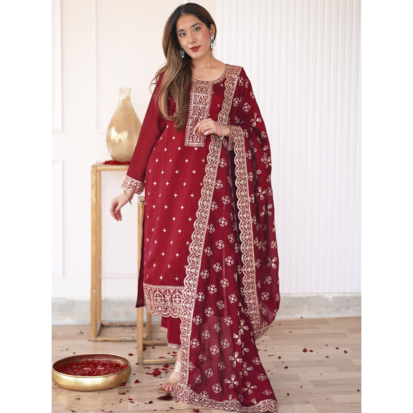 Libas Women's Silk Blend Kurta Sets (48042_Fuchsia