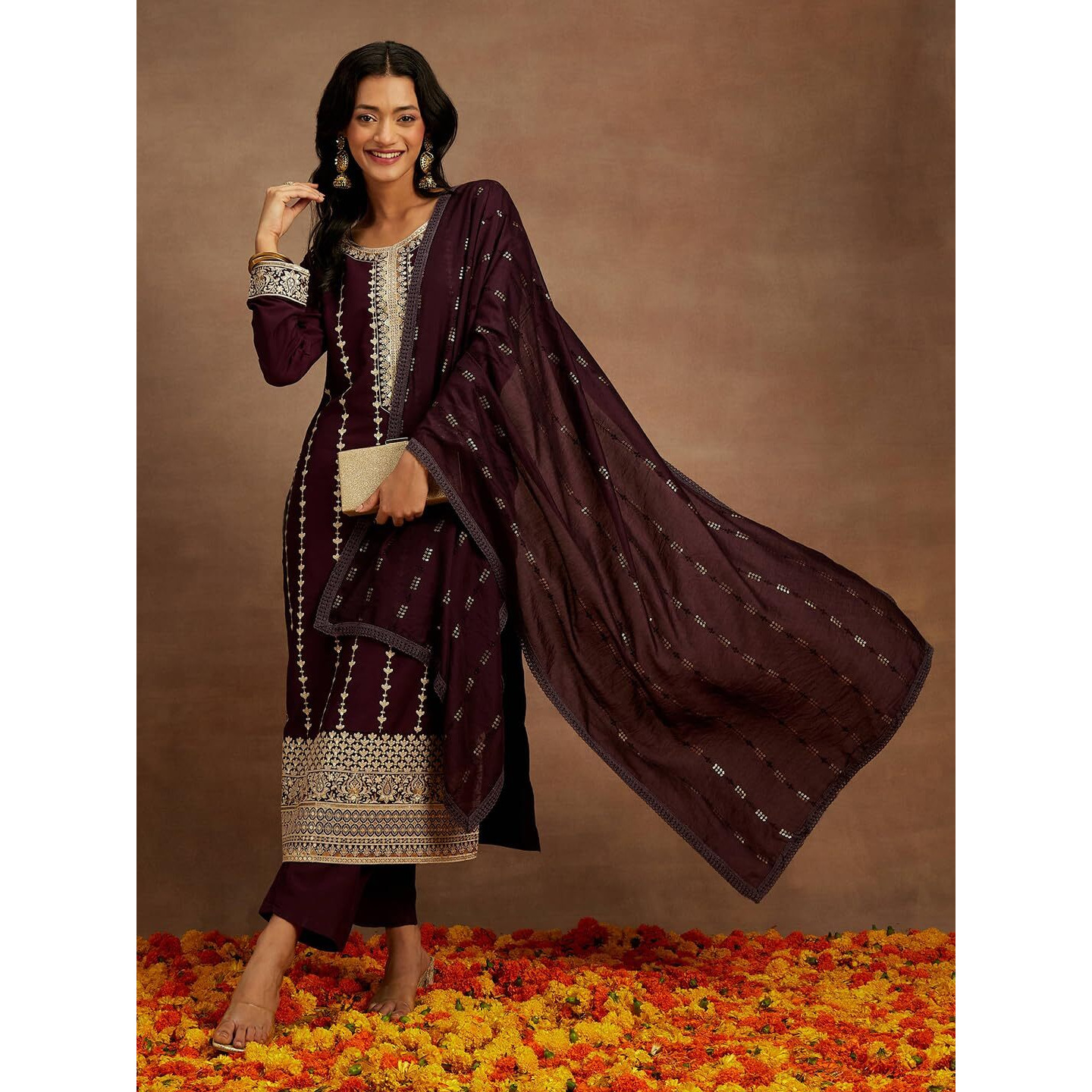 Libas Women's Silk Kurta Sets (48073_Wine