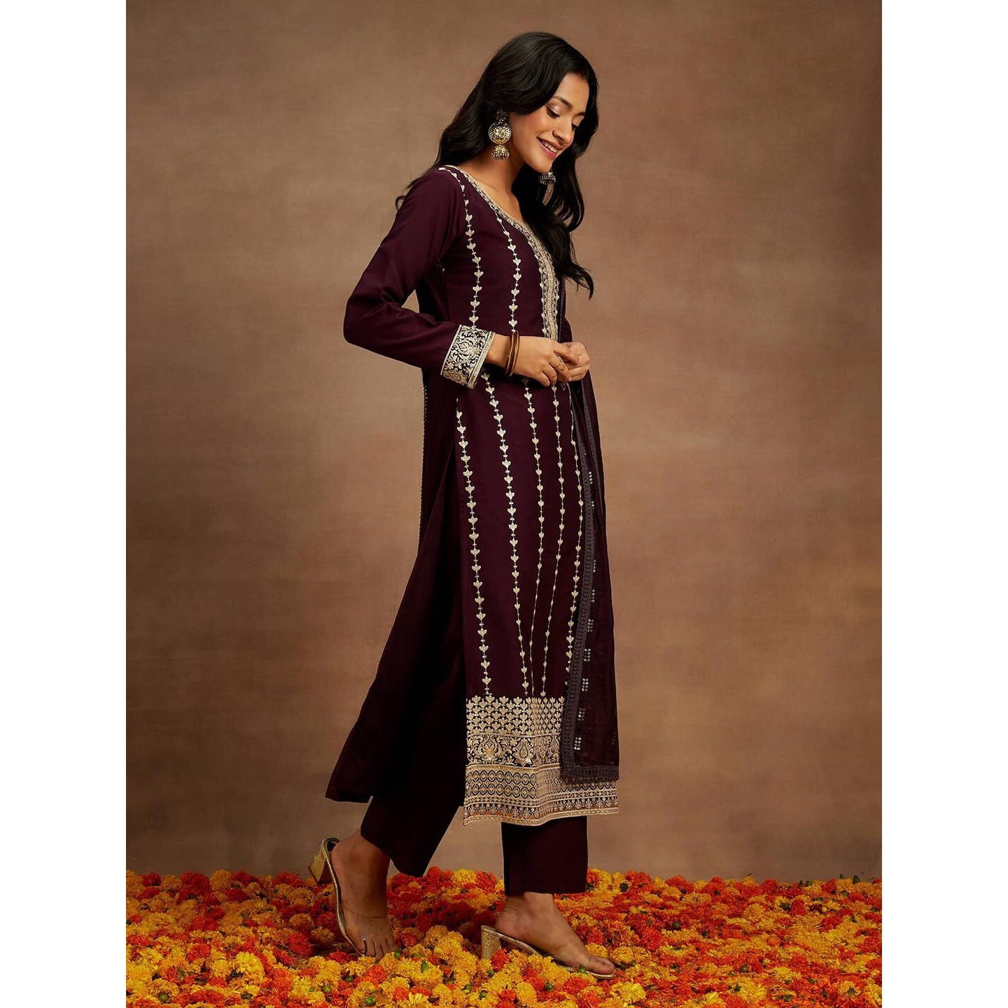 Libas Women's Silk Kurta Sets (48073_Wine