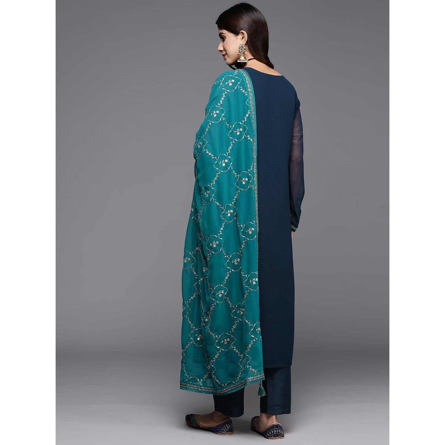 Libas Women's Georgette Kurta Sets (48088_Navy
