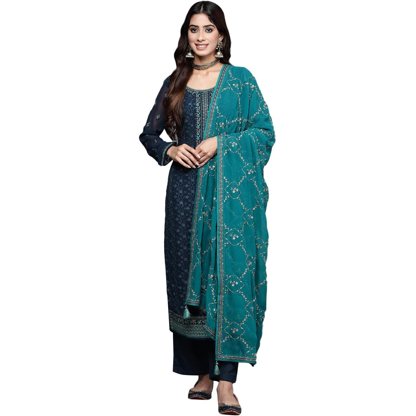 Libas Women's Georgette Kurta Sets (48088_Navy
